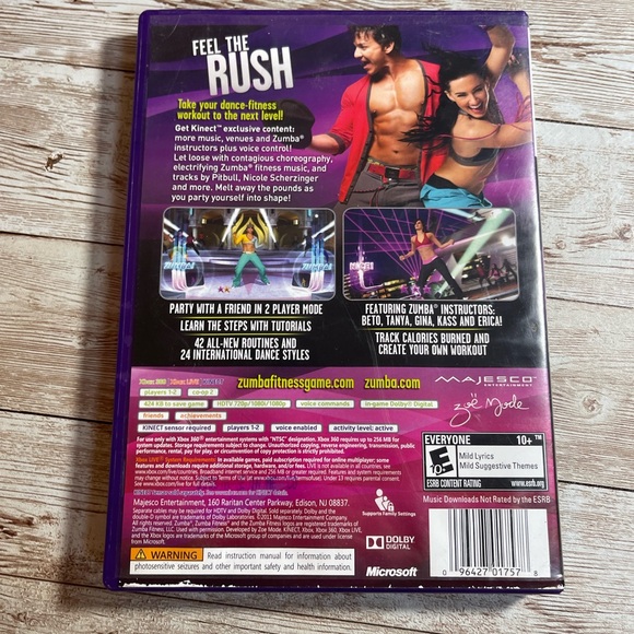 Kinect Zumba Fitness XBox 360 Rush Video Game VG Condition Case & Manual - Picture 4 of 4